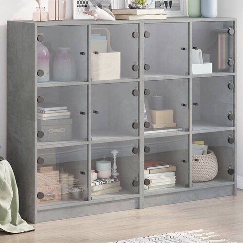 The Living Store Knjižna omara z vrati betonsko siva 136x37x109 cm inž. les - Knjižna Omara, (21657023) Slike