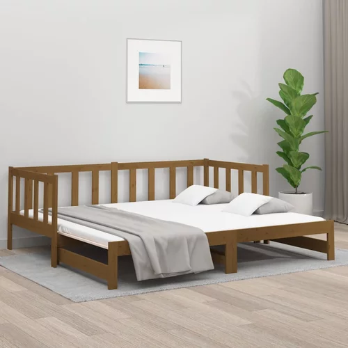 vidaXL Izvlečna dnevna postelja med. rjava 2x(80x200)cm trdna borovina