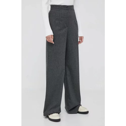 Emporio Armani Vunene hlače boja: siva, široke, visoki struk