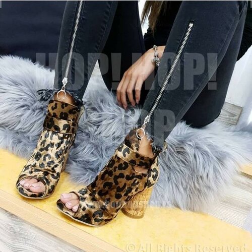ženske leopard duboke sandale sa otvorenim prstima i okruglom štiklom - smeđe Slike