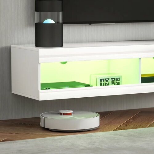 TV ormarić RGB LED rasvjeta 16 boja za TV 55-60 inča 140x40x30 cm visok sjaj bijela Slike