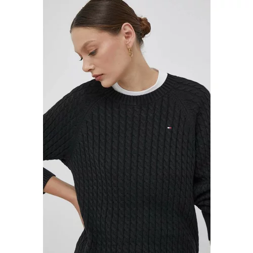 Tommy Hilfiger Pamučni pulover boja: crna