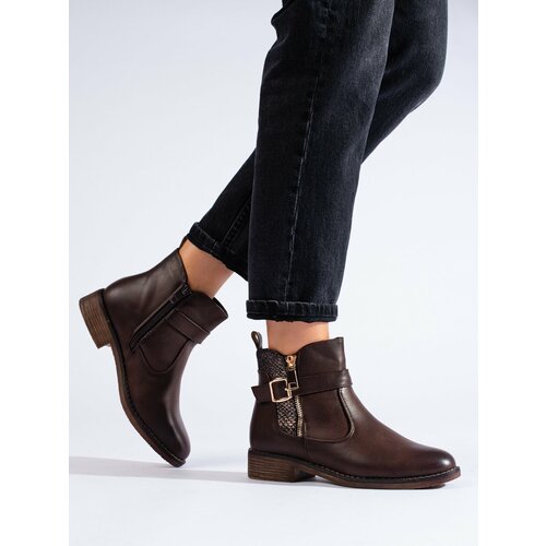 SHELOVET brown flat-heeled ankle boots Slike