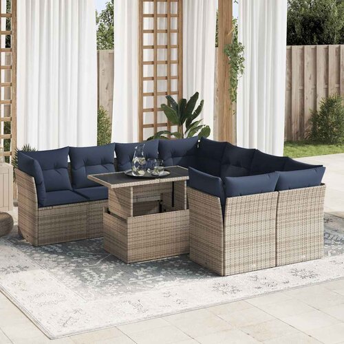 VidaXL 9-dijelni set vrtnih sofa poliratan i bagrem s jastucima sivi Slike