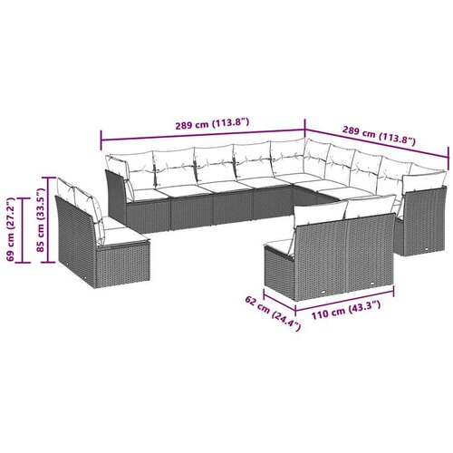 VidaXL 13-dijelni set vrtnih sofa poliratan s jastucima svijetlosivi Slike