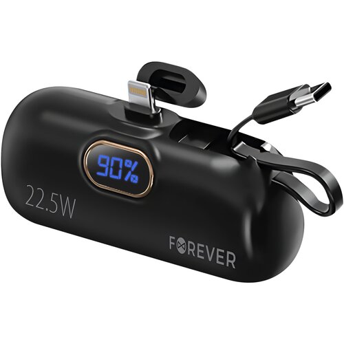 Forever Zunanja baterija 5000 mAh Lightning priključek + integriran kabel USB C, Črna, (5000062451) Slike