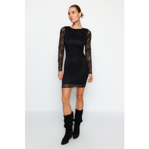 Trendyol Black Lace Fitted Mini Knitted Dress Slike