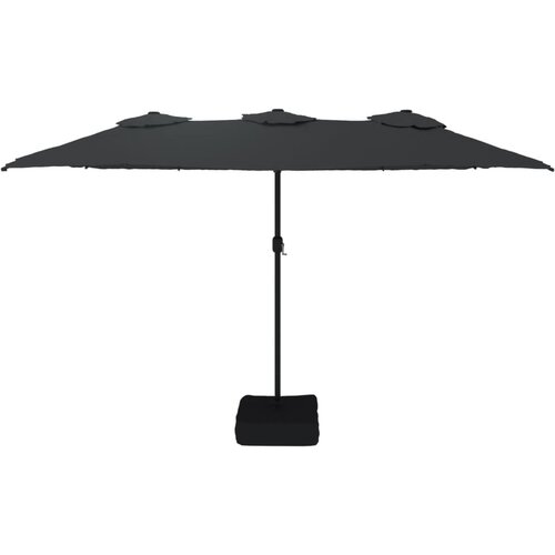  Dvostruki vrtni suncobran s LED svjetlima crni 449 x 265 cm Slike