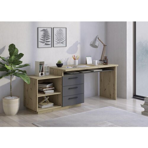 XORA kombinirana pisalna miza leseni material antracit, hrast artisan Slike