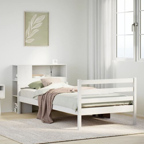 vidaXL Knjižna postelja brez vzmetnice bela 100x200 cm trdna borovina Cene