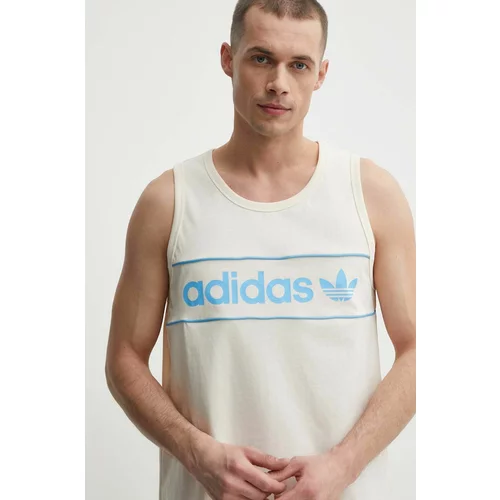 Adidas Bombažna kratka majica moška, bež barva, IU0191