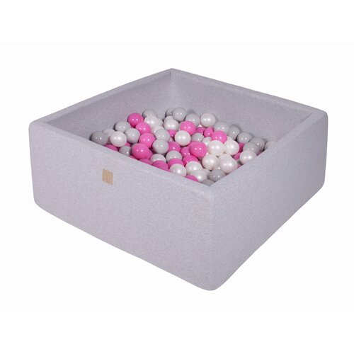 MeowBaby Square Ball Pool, 90x90x40 cm s 300 žogami, bombaž, svetlo siva: siva/biserno bela/temno roza, (21333693) Slike