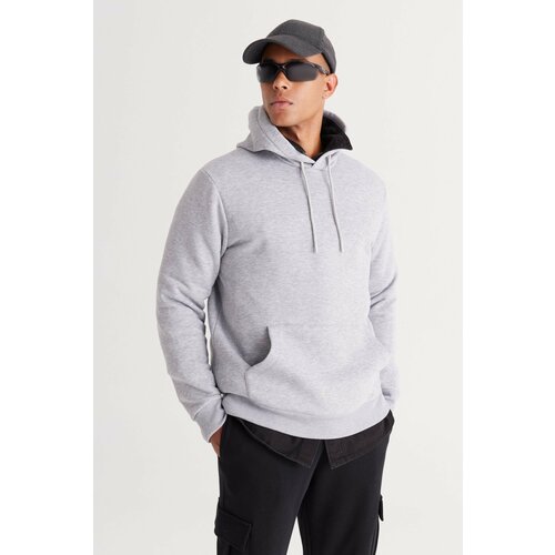 AC&Co / Altınyıldız Classics Men's Gray Melange Standard Fit Hoodie with Fleece 3 Threads, Kangaroo Pocket Cotton Sweatshirt. Cene