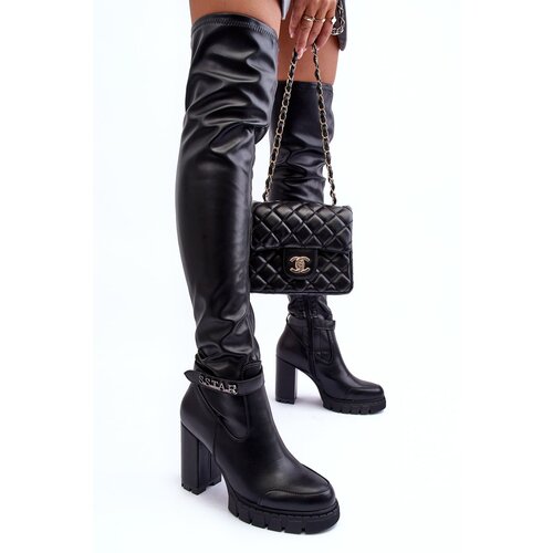Kesi Leather knee boots on a massive post of black Kytia Slike
