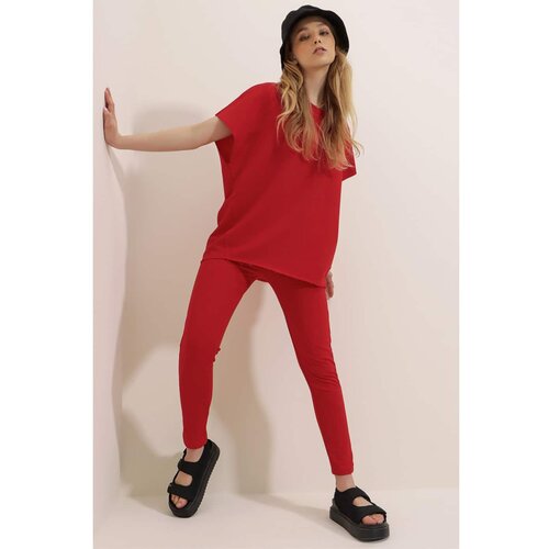 Trend Alaçatı Stili Women's Red Crew Neck Comfortable Fit Tracksuit Set Slike