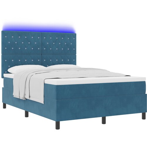 vidaXL Box Spring postelja z ležiščem in LED temno modra 140x190 cm žamet, (22050072) Cene