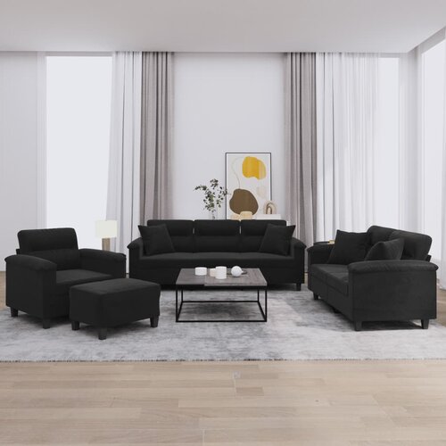  4-dijelni set sofa s jastucima crni od mikrovlakana Cijene