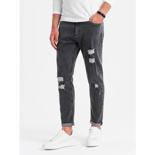 Ombre Washable men&amp;#039;s TAPER FIT denim pants with rubbing - graphite Slike