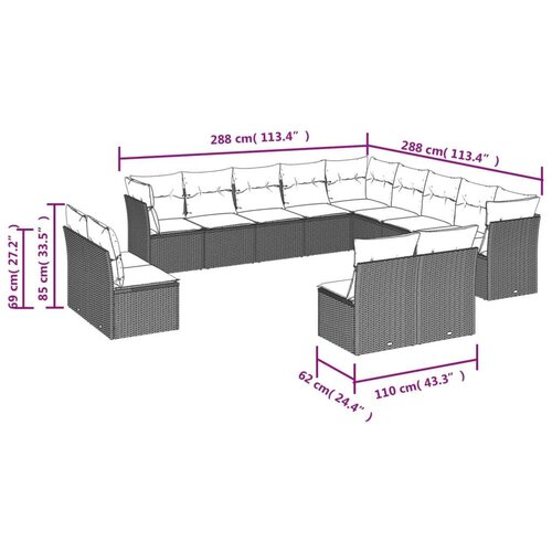 vidaXL 13-dijelni set vrtnih sofa od poliratana s jastucima sivi Cijene