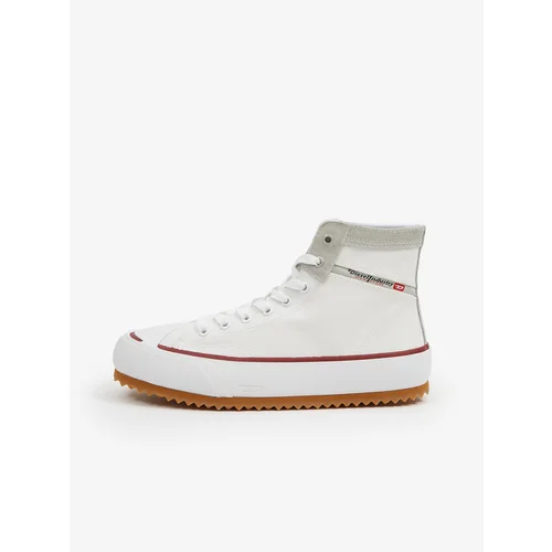 Diesel White Mens Ankle Sneakers with Suede Details - Men