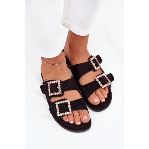 Boto Slides With Buckles On Flat Heel Black Tovira Slike