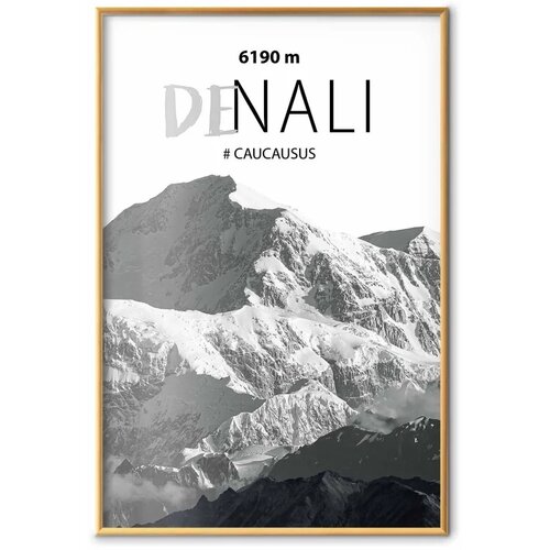  Plakat - Majestic mountain peak Denali mountain crown mountain landscape 60x90 Zlatni okvir Cene