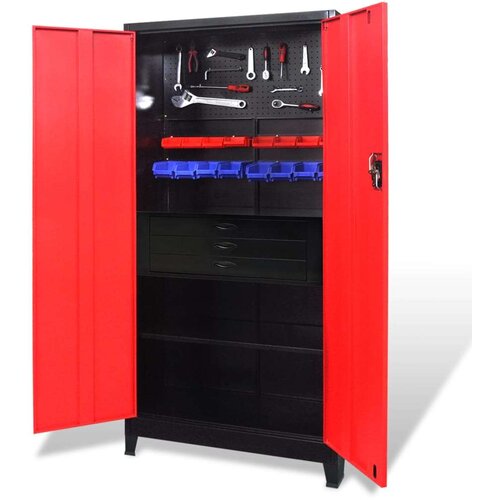  Ormar za alat s kutijom čelični 90 x 40 x 180 cm crveno-crni Slike