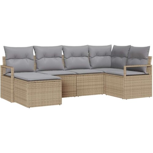  6-dijelni vrtni kauč set s jastučićima bež poli ratan 2-sjedni vrtni kauč s pohranom i jastučićima bež poli ratan Cene