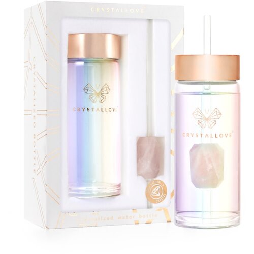 Crystallove Clear Quartz Straw Water Bottle staklena boca za vodu sa slamkom Hologram - Rose Quartz 400 ml Slike