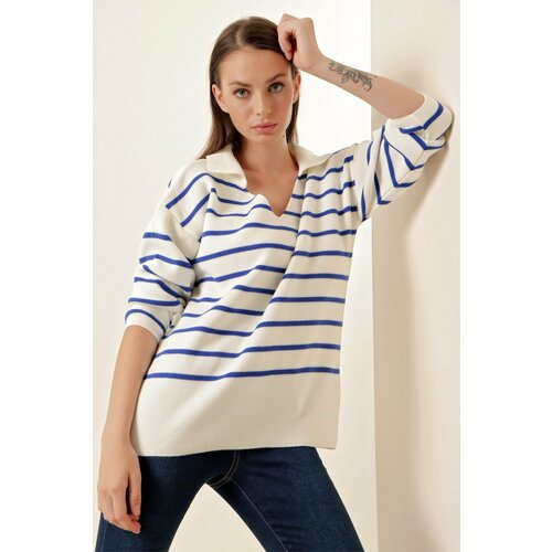Bigdart 15778 Striped Oversize Sweater - Saks Slike