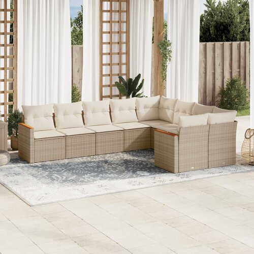 vidaXL 9-dijelni set vrtnih sofa s jastucima bež od poliratana Cijene