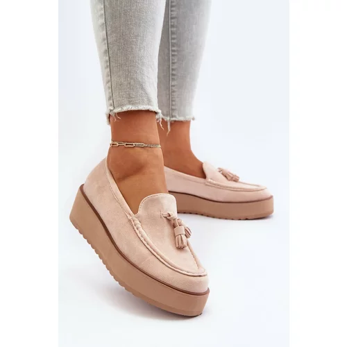 Kesi Women's platform loafers with fringe, light beige Mialani
