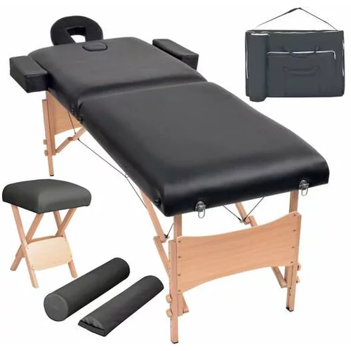  Komplet 2-conske zložljive masažne mize in stolčka črne barve