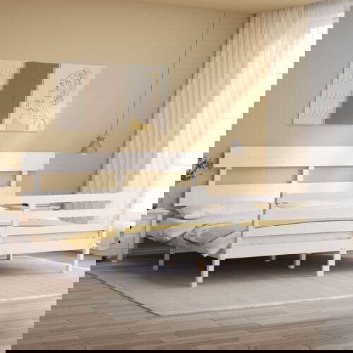 VidaXL Okvir za krevet s uzglavljem bijeli 200x200 cm od masivnog drva Slike