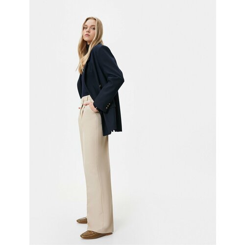 Koton Fabric Wide Leg Trousers Asymmetric Waist Buttoned Cene