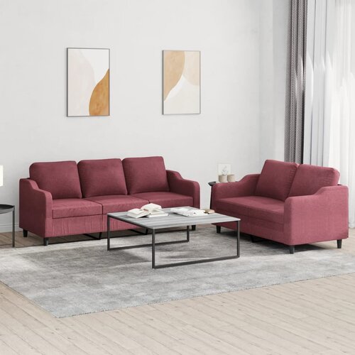  2-dijelni set sofa s jastucima crvena boja vina od tkanine Cijene