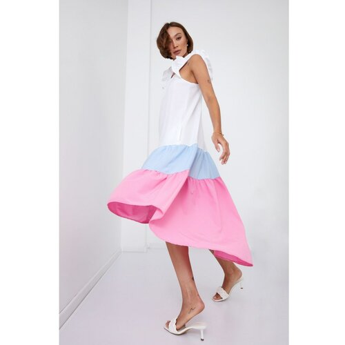 Fasardi Summer dress on straps with a longer back in blue and pink color Slike