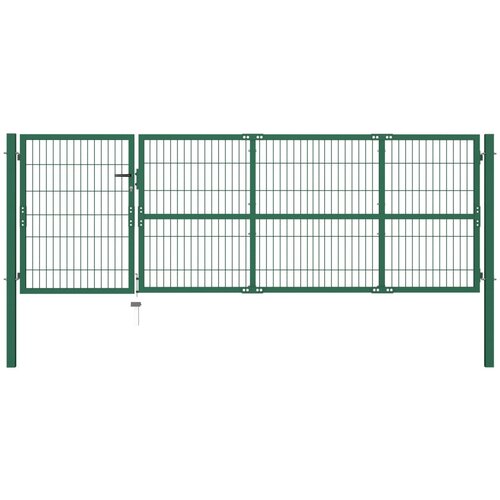 vidaXL Vrata za vrtno ograjo s stebrički 350x100 cm jeklo zelena Cene