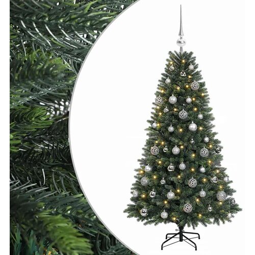  Umjetno božićno drvce s kuglicama 120 cm 150 LED lampica - 120 cm s LED-ima i srebrnim lopticama Slike