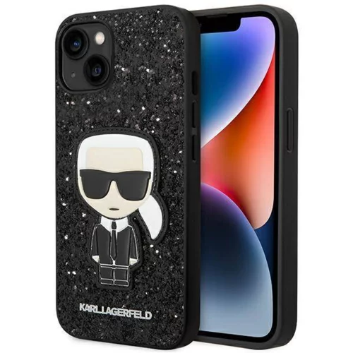 Karl Lagerfeld KLHCP14MGFKPK za iphone 14 plus črn ovitek z belščicami - glitter flakes karl full body icon