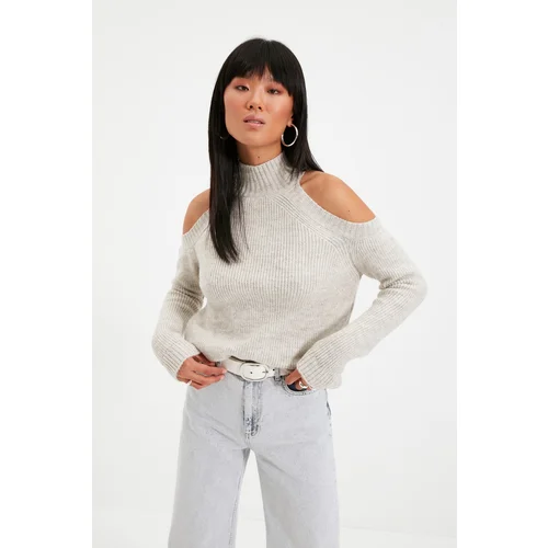 Trendyol Stone Silvery Window/Cut Out Detail Knitwear Sweater