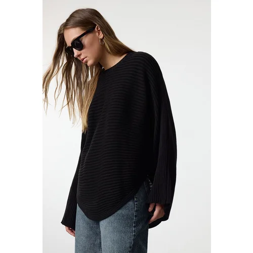 Trendyol Black Wide Pattern Crew Neck Knitwear Sweater