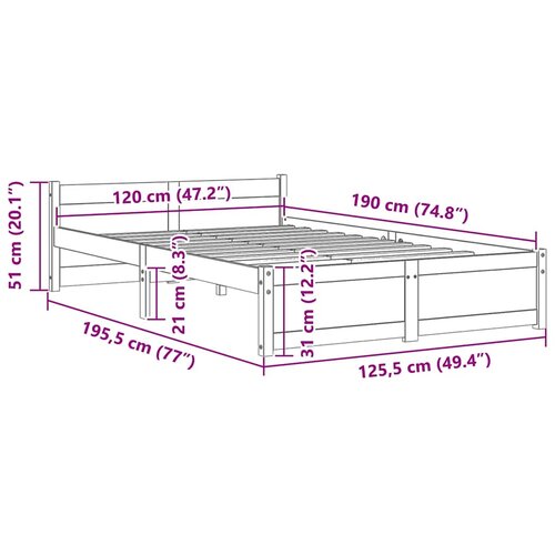  Okvir za krevet masivno drvo bijeli 120x190 cm mali bračni Slike