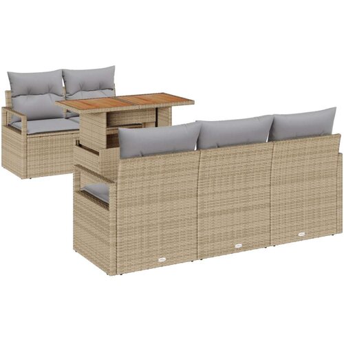  6-dijelni vrtni sofa set s jastučićima Bež Poli Ratan Acacia dvosjedni vrtni kauč s jastučićima Bež Poli Ratan Cene