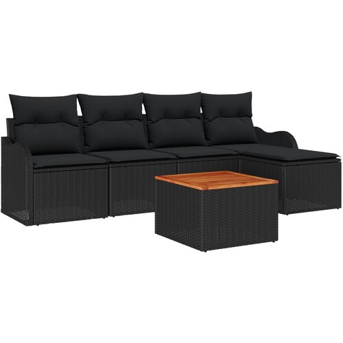 vidaXL 6-delni vrtni sofa set z blazinami Črn Poly Ratan in Akacija, 2-sedežni vrtni sofa z blazinami Črn Poly Ratan Cene