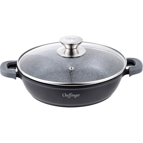 Cheffinger globoka ponev 24 cm z marmoriranim premazom s silikonskimi ro?aji in steklenim pokrovom, ?rna, (21553021) Cene