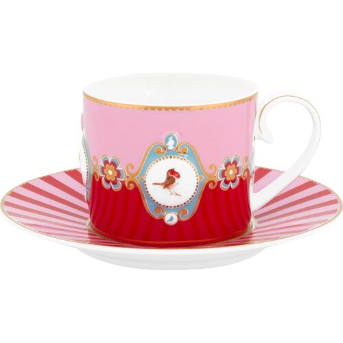 Pip Studio Love Birds - Cappuccino skodelica s krožnikom - Rdeča/roza Slike
