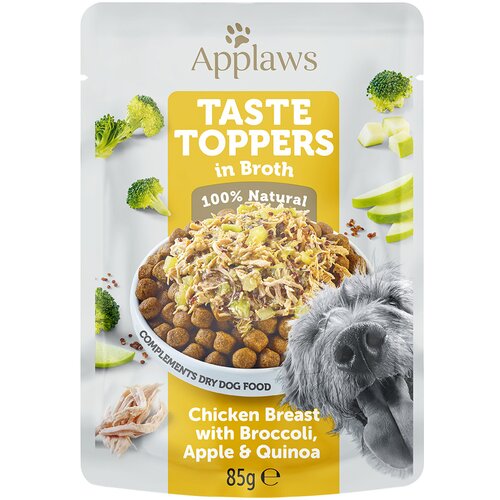 Applaws Taste Toppers u juhi vrećice 12 x 85 g - Piletina s brokulom, jabukom i kvinojom Slike