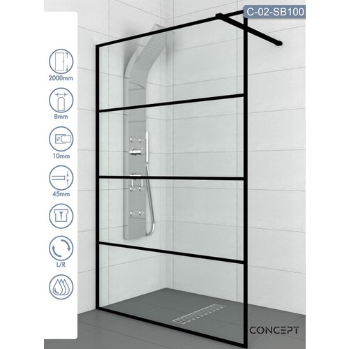 Copen Tuš paravan - stena C-02-SB100 Monte Black crni ram 100x200cm providno staklo Cene