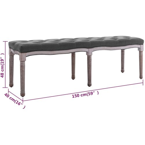 Klupa od tkanine i masivnog drva 150 x 40 x 48 cm tamnosiva Slike